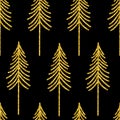 Seamless pattern Christmas trees gold silhouettes glitter vector illustration Royalty Free Stock Photo